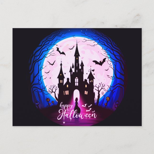 Cartão Postal De Festividades Castle Haunted Happy Halloween Creepy (Frente)