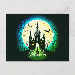 Cartão Postal De Festividades Castle Haunted Happy Halloween Creepy