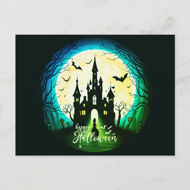 Cartão Postal De Festividades Castle Haunted Happy Halloween Creepy (Frente)