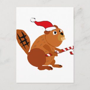 Cartão Postal De Festividades Castor engraçado na arte natalícia do Papai Noel