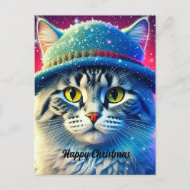 Cartão Postal De Festividades Cat de Natal em um Chapéu - nome editável