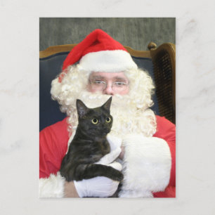 Cartão Postal De Festividades Cat e Papai Noel