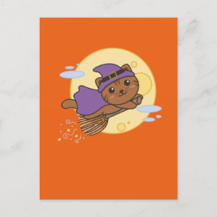 Cartão Postal De Festividades Cat Halloween Witch Kids Witch Costume