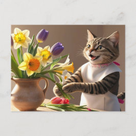 Cartão Postal De Festividades Cat Mãe está arranjando Dia de as mães de Flores