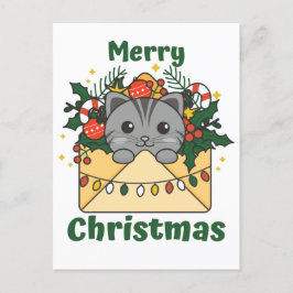 Cartão Postal De Festividades Cat Natal - Letra Winter Animal Cats Holidy P