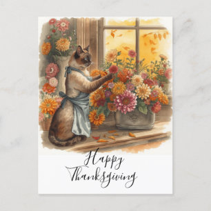 Cartão Postal De Festividades Cat Thankanding Fall teme para Cat Lovers