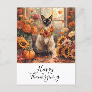 Cartão Postal De Festividades Cat Thankanding Fall teme para Cat Lovers