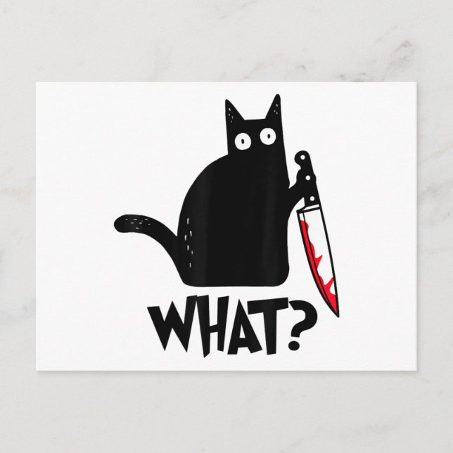 Cartão Postal De Festividades Cat What Funny Black Cat Shirt Murderous Cat With  (Frente)