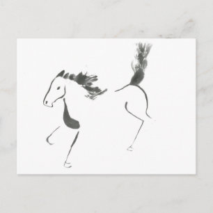 Cartão Postal De Festividades Cauda alta, ano de Sumi-e do cavalo