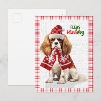 Cartão Postal De Festividades Cavalier King Charles Cachorro Pulgas Navidog Nata