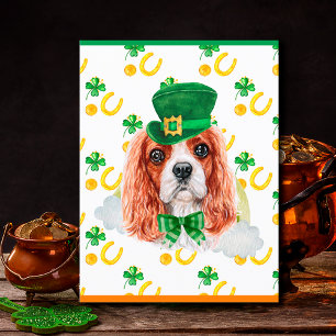 Cartão Postal De Festividades Cavalier King Dog Trevo Dia de São Patrício