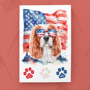 Cartão Postal De Festividades Cavalier Spaniel Cachorro Vermelho Branco Azul 4 d