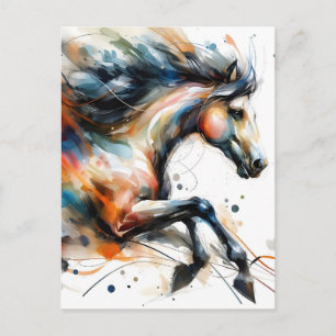 Cartão Postal De Festividades Cavalo a Correr em Aquarela Abstrata