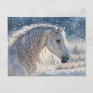 Cartão Postal De Festividades Cavalo Bonito na Neve Saudações de Temporada de Fé