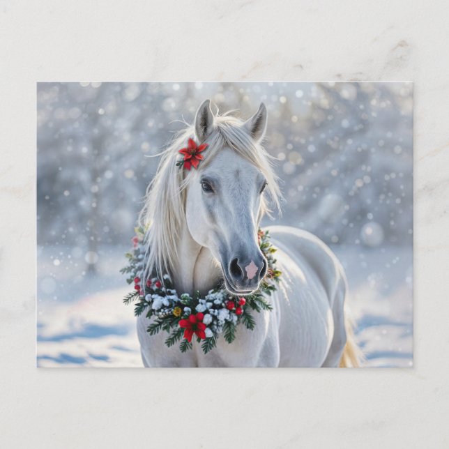 Cartão Postal De Festividades Cavalo bonito nas Feiras da Neve (Frente)