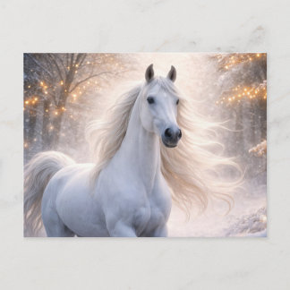 Cartão Postal De Festividades Cavalo Branco Neve Natal Saudações de Temporada