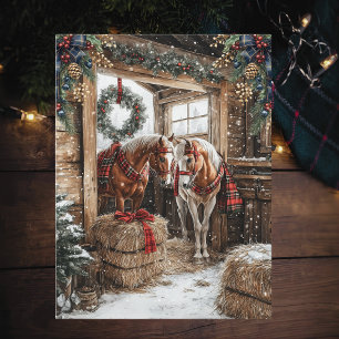 Cartão Postal De Festividades Cavalo Cena de Natal de Inverno no Campo do Celeir