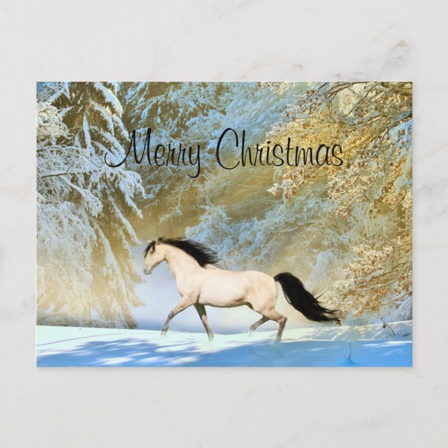 Cartão Postal De Festividades Cavalo de Buckskin Natal (Frente)