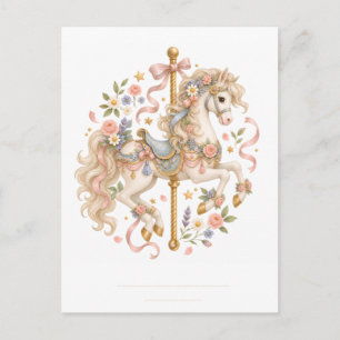 Cartão Postal De Festividades Cavalo de Carrossel Elegante Conto de Fadas Francê