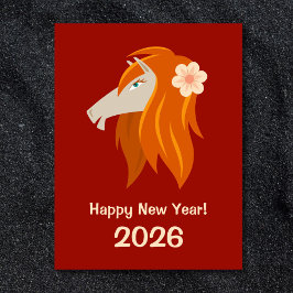 Cartão Postal De Festividades Cavalo de Fogo 2026 Zodiac, Ano Novo Chinês