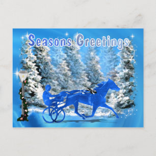 Cartão Postal De Festividades Cavalo de Harness Blue Xmas