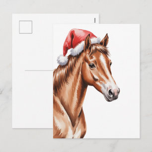 Cartão Postal De Festividades cavalo de natal com chapéu de papai noel