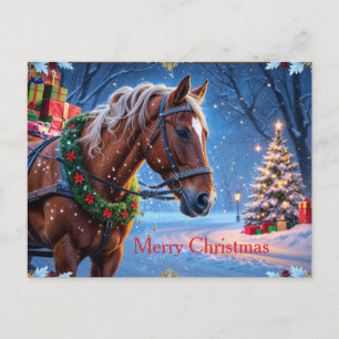Cartão Postal De Festividades Cavalo de Natal com Presentes de Férias 