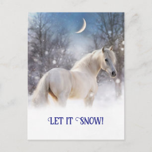 Cartão Postal De Festividades Cavalo de Natal e Neve