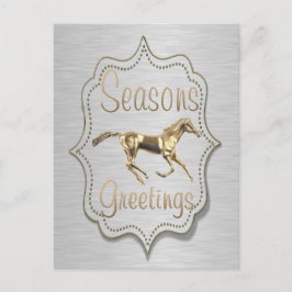 Cartão Postal De Festividades Cavalo Dourado no feriado prateado