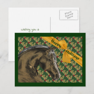 Cartão Postal De Festividades Cavalo E Férias De Natal Holly Personalizáveis