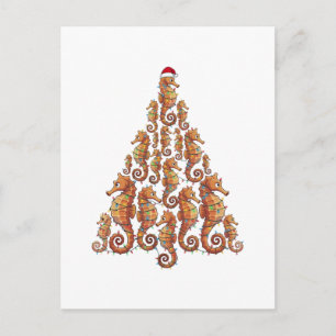 Cartão Postal De Festividades Cavalo-Marinho Festivo Usando um Chapéu de Papai N