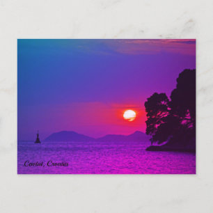 Cartão Postal De Festividades Cavtat, Croácia vista do pôr do sol Filtro Roxo