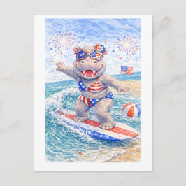 Cartão Postal De Festividades Celebração de 4 de Julho para Surfista
