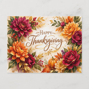 Cartão Postal De Festividades Celebração de Ação de Graças Floral de Outono Luxu