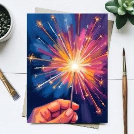 Cartão Postal De Festividades Celebração de Ano Novo com Lantejoula Aquarela