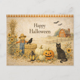 Cartão Postal De Festividades Celebração de Halloween no Celeiro Vermelho da Faz