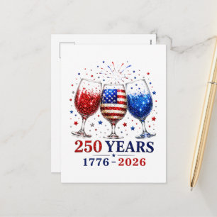 Cartão Postal De Festividades Celebração do Copo de Vinho Patriótico de 250 Anos