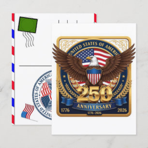 Cartão Postal De Festividades Celebração dos 250 Anos dos EUA: América 1776–2026