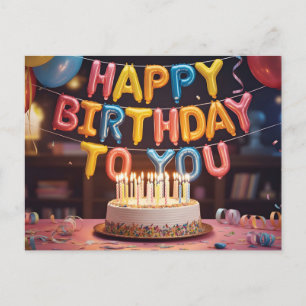 Cartão Postal De Festividades Celebração Festiva de "Feliz Aniversário" com Bolo