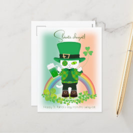 Cartão Postal De Festividades Celebrar Ruas. Dia de Patrick com um Gato Sortudo