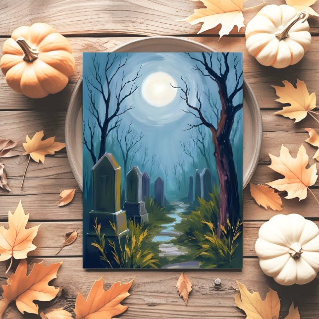 Cartão Postal De Festividades Cemitério assombrado | Halloween Spooky Painting (Criador carregado)