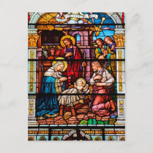 Cartão Postal De Festividades Cena da Natividade de Jesus em Vidro Arrependido
