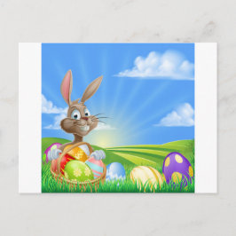 Cartão Postal De Festividades Cena de Coelhinho da Páscoa em Cartoon