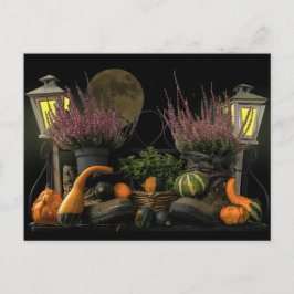Cartão Postal De Festividades Cena de Dia de Ação de Graças com Bench e Colheita