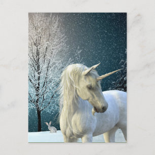 Cartão Postal De Festividades Cena de Férias de Neve Bonita do Unicórnio de Inve