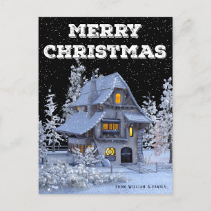 Cartão Postal De Festividades Cena de Inverno Casa Nevada Natal Feriado Alegre