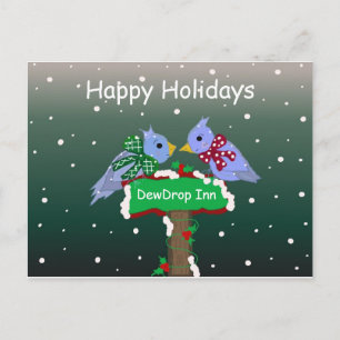 Cartão Postal De Festividades Cena de Inverno com Passarinhos