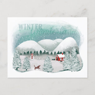 Cartão Postal De Festividades Cena de Inverno Encantada