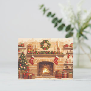 Cartão Postal De Festividades Cena de lareira de Natal quente