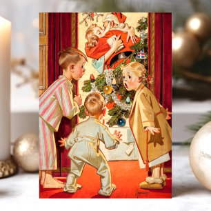 Cartão Postal De Festividades Cena de Natal Antiga com Mamãe Beijando Papai Noel